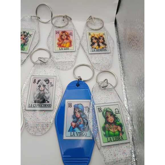 Women's Lot Of 12 Mail Stamp Zodiac Motel Keychain Keyrings Personalized Gifts - Picture 3 of 5